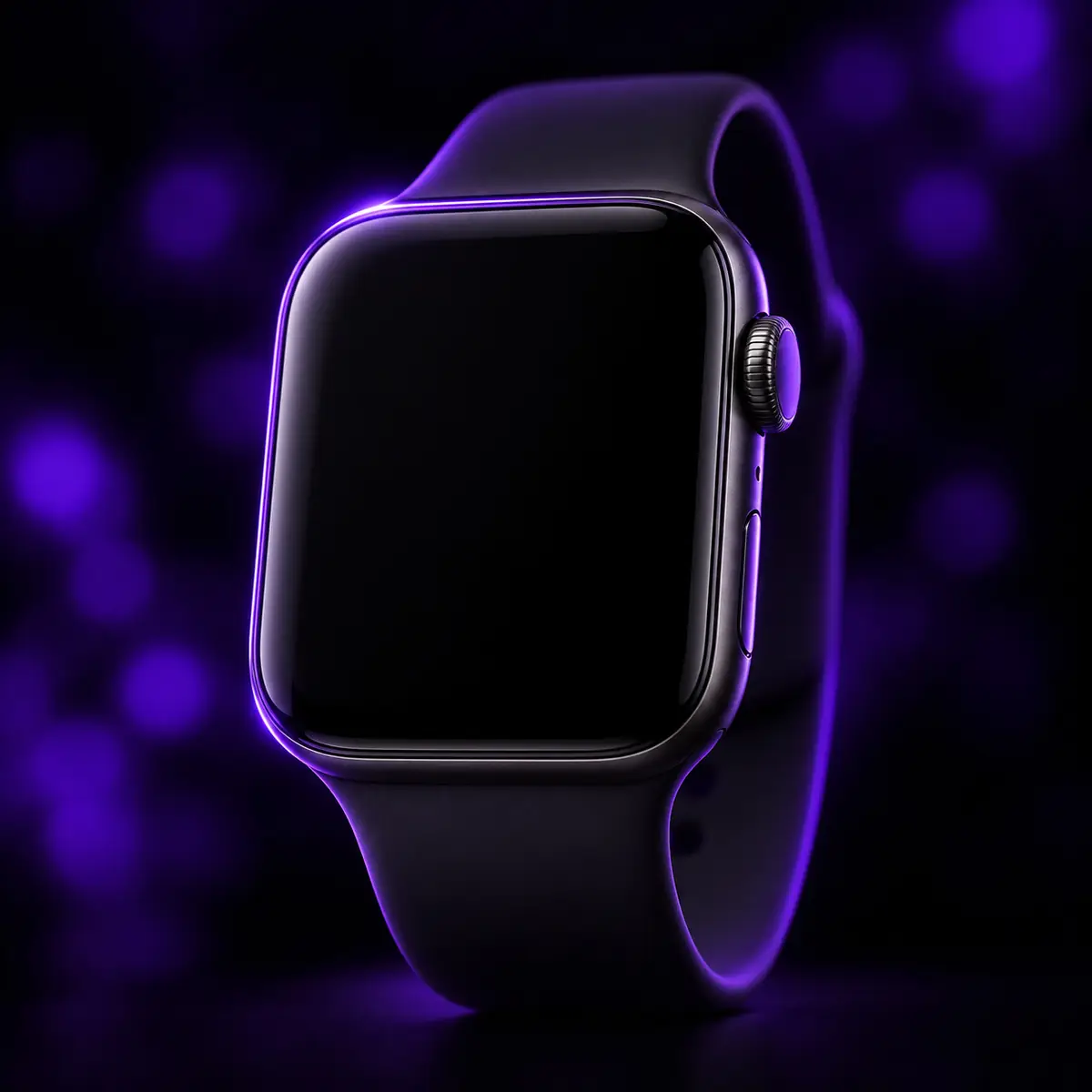 Smartwatch escuro com a luz roxa da Doctor Shield